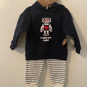 Lila & Jack Toddler Robot Hoodie and Striped Pants Set